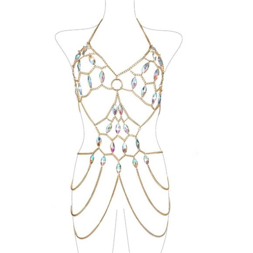 💘 Luxury Metal Body Chain Bra | Eco-Friendly Gold Full Body Jewelry - Picture 2 of 7